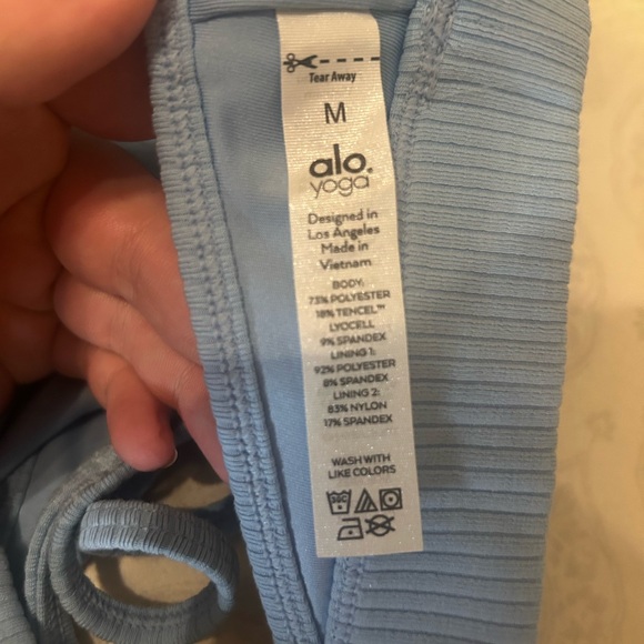 ALO Blissful Rib Knit Sports Bra in Ocean Teal - Picture 7 of 7